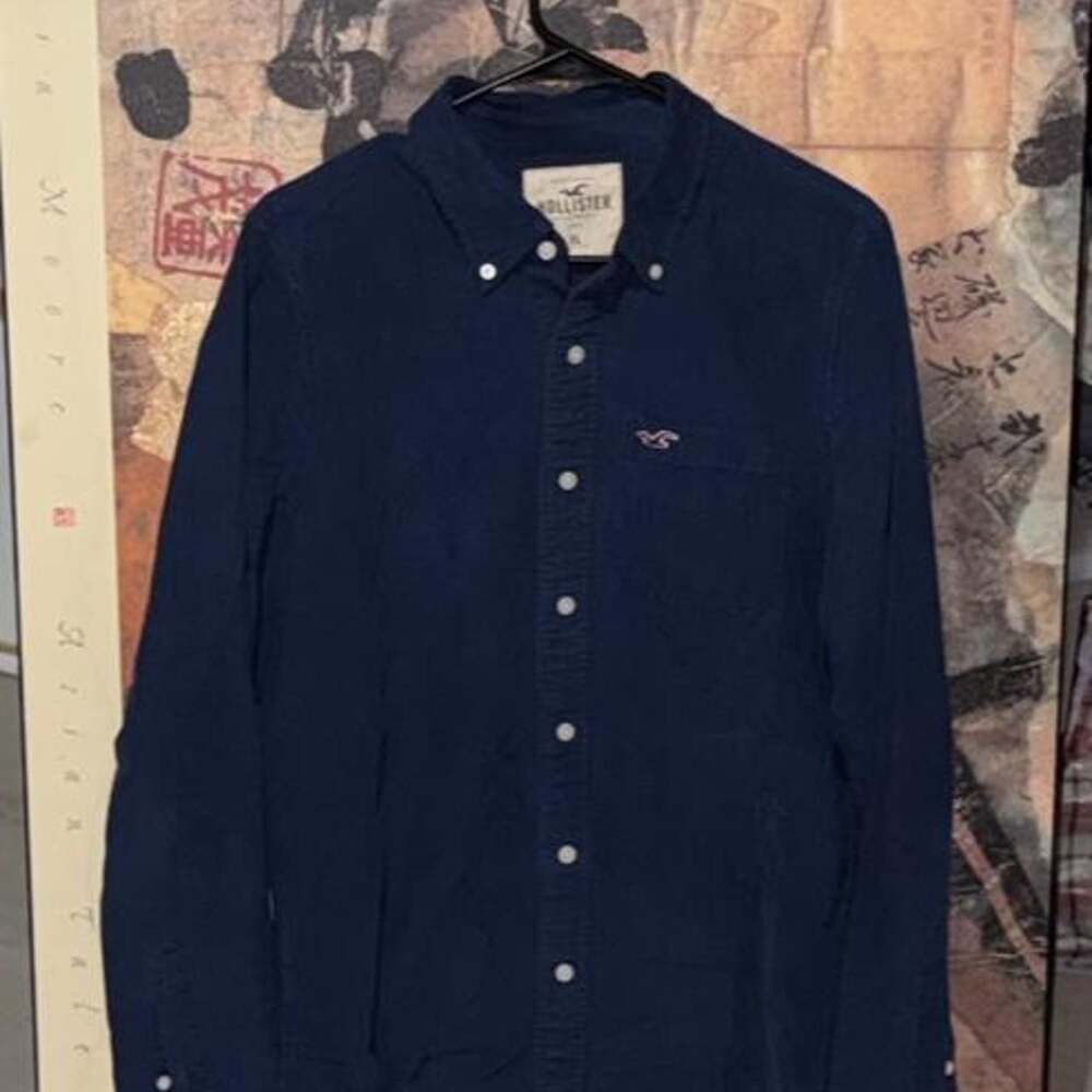 Hollister Long Sleeve Button-Up Shirt Navy Blue XL